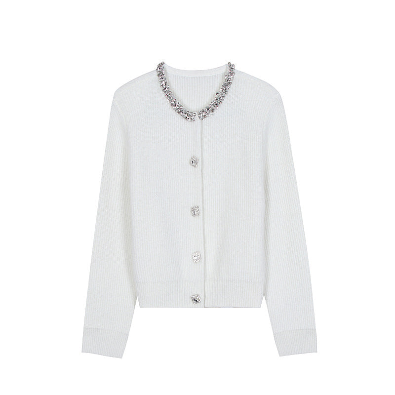 Women's Custom Gray Round Neck Long Sleeve Wool Knit Sweater