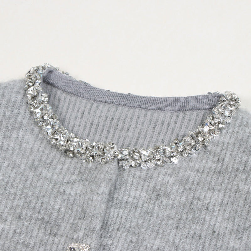 Women's Custom Gray Round Neck Long Sleeve Wool Knit Sweater