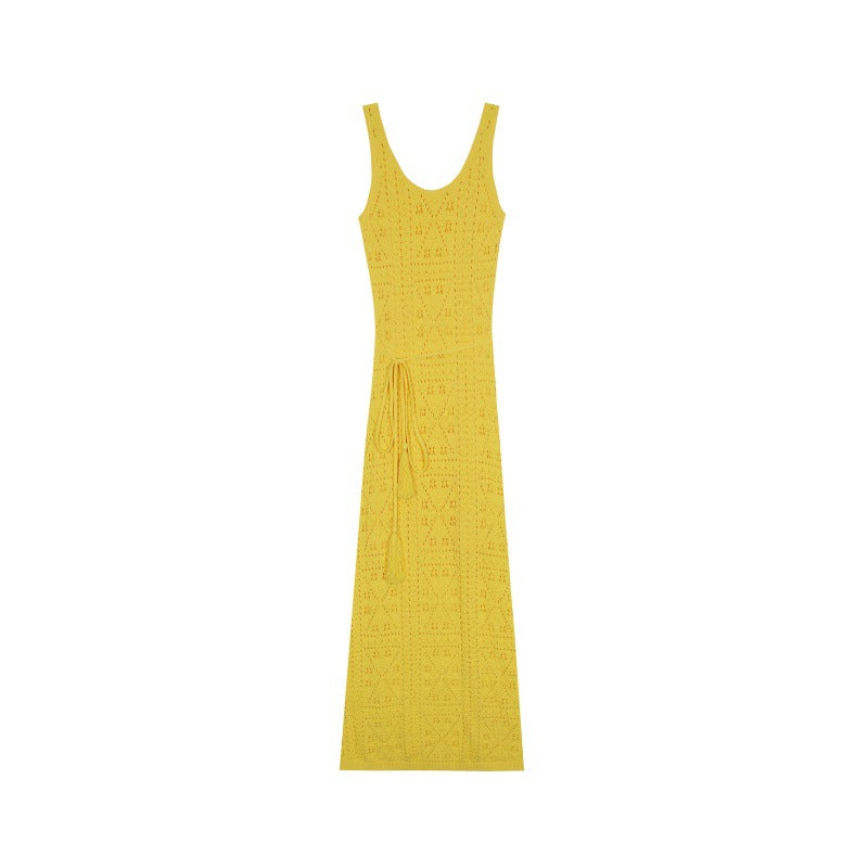 Women's Custom Yellow V-Neck Sleeveless Knit Dress | OEM/ODM Knitwear Manufacturer