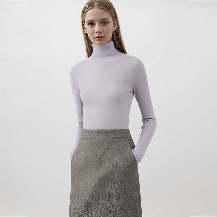 High Neck Long Sleeve Knit Sweater Wool