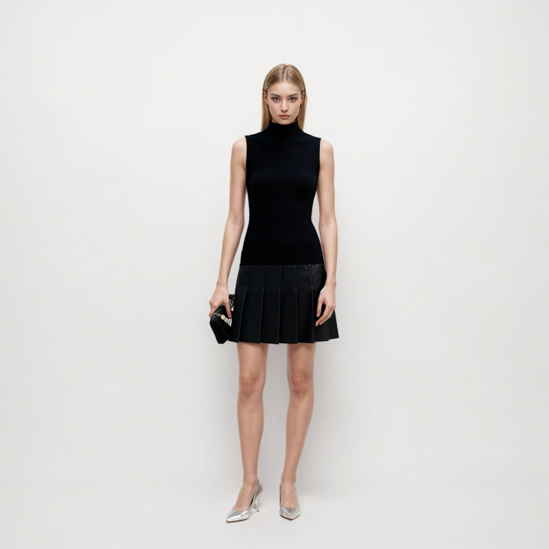 Black High Neck Sleeveless Knit Dress