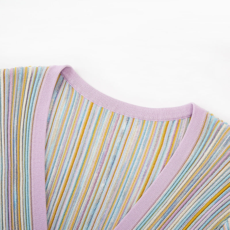V Neck Long Sleeve Knit Dress Silk