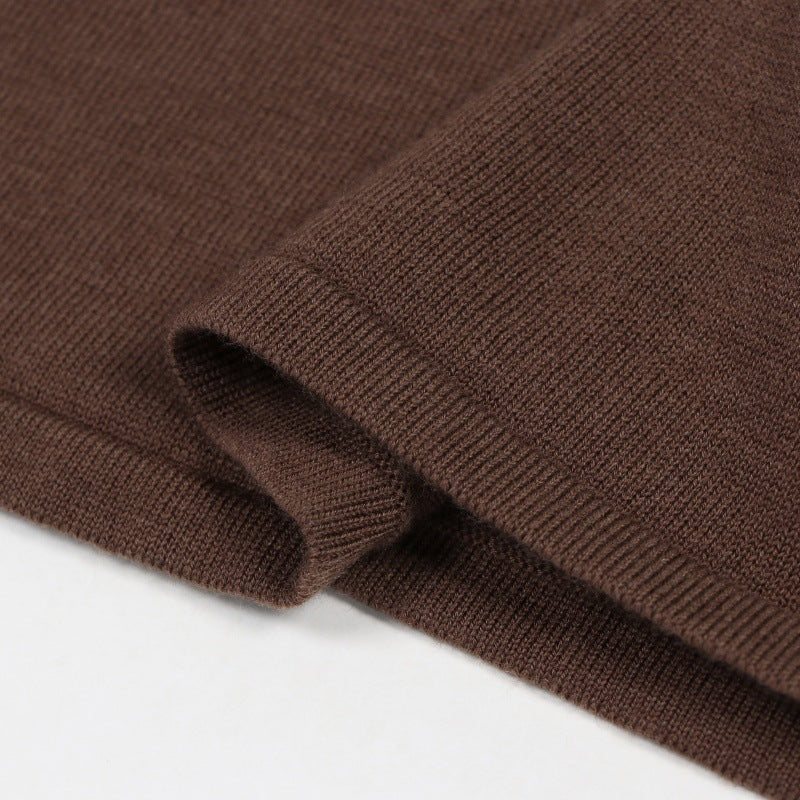 Coffee Lapel Long Sleeve Knit Dress Wool