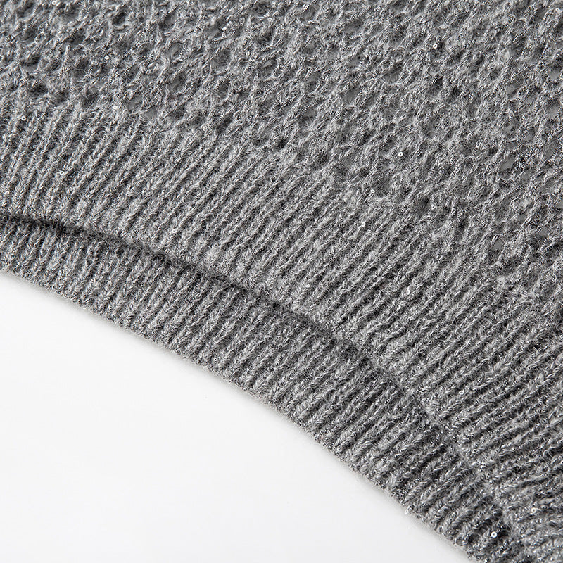 Women's Custom Gray V-Neck Long Sleeve Knit Sweater | OEM/ODM Knitwear Manufacturer