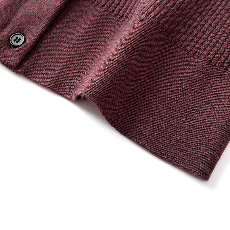 Women's Custom Burgundy V-Neck Long Sleeve Wool Knit Sweater | OEM/ODM Knitwear Manufacturer