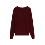 Load image into Gallery viewer, Women's Custom Burgundy V-Neck Slim Fit Long Sleeve Wool Knit Sweater | OEM/ODM Knitwear Manufacturer