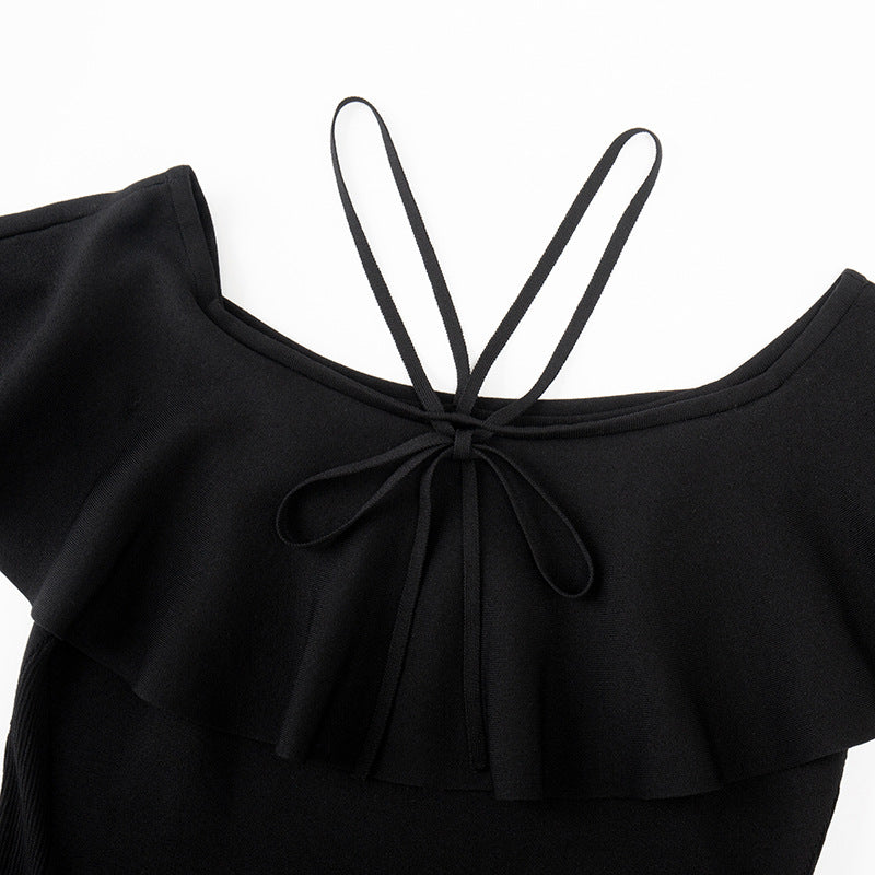 Black Off Shoulder Knit Sweater
