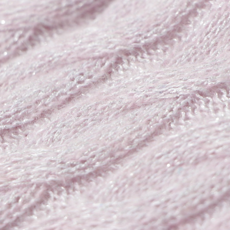 Pink Lapel Short Sleeve Knit Sweater Wool