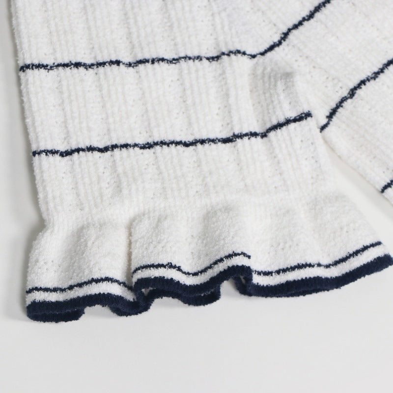 Women's Custom White Lapel Short Sleeve Knit Dress | OEM/ODM Knitwear Manufacturer