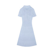 Women's Custom Misty Blue Polo Collar Short Sleeve Knit Dress