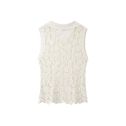 Women's Custom White Polo Collar Sleeveless Cotton Knit Top | OEM/ODM Knitwear Manufacturer