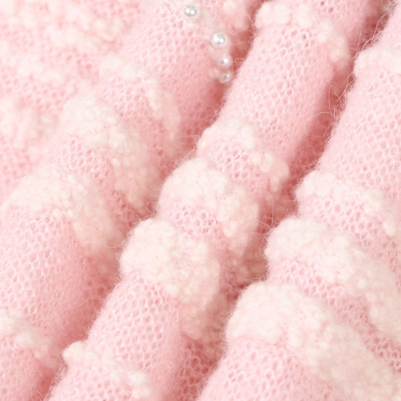 Women's Custom Pink Round Neck Long Sleeve Alpaca Knit Sweater | OEM/ODM Knitwear Manufacturer
