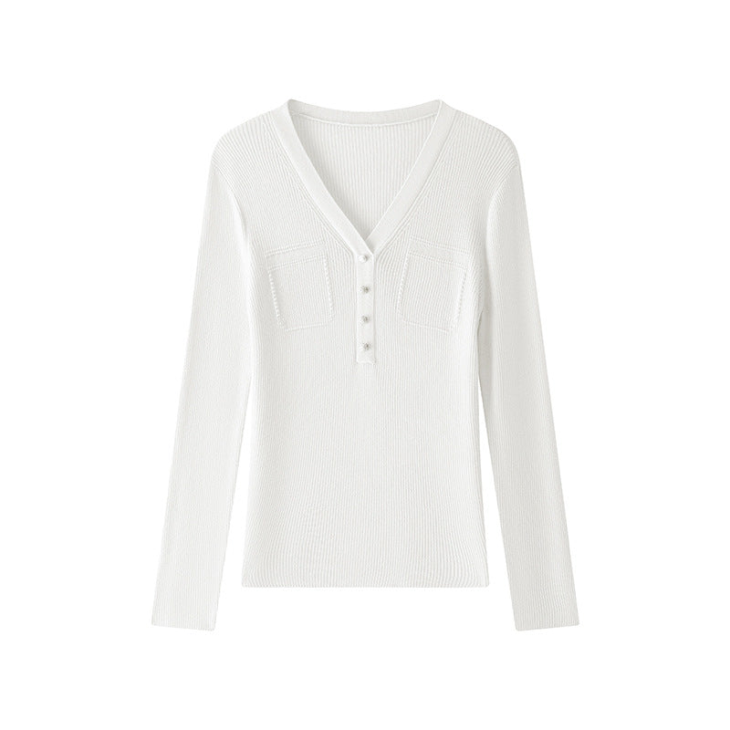 V Neck Long Sleeve Knit Sweater Wool