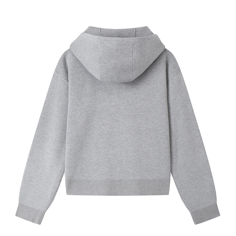 Women's Custom Gray Hooded Long Sleeve Knit Sweater | OEM/ODM Knitwear Manufacturer