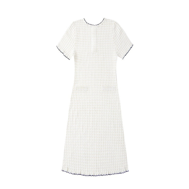 White Round Neck Short Sleeve Knit Dress