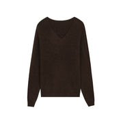 Women's Custom Burgundy V-Neck Slim Fit Long Sleeve Wool Knit Sweater | OEM/ODM Knitwear Manufacturer