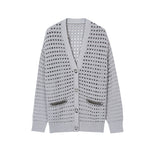 Load image into Gallery viewer, Women's Custom Gray V-Neck Long Sleeve Cotton Knit Sweater | OEM/ODM Knitwear Manufacturer