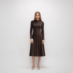 Load image into Gallery viewer, Women's Custom Brown Round Neck Long Sleeve Knit Dress | OEM/ODM Knitwear Manufacturer
