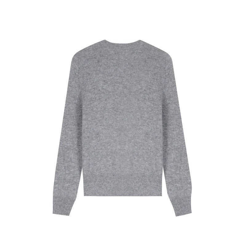 Gray Round Neck Long Sleeve Knit Cardigan Wool