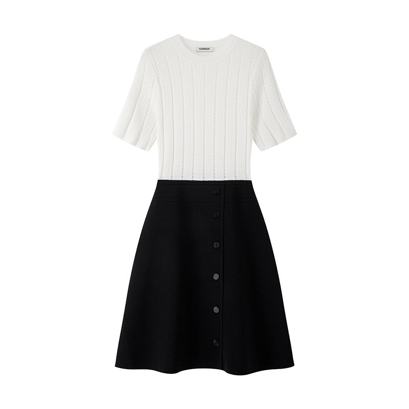 Women's Custom White Knit Top & Black Knit Skirt Set | OEM/ODM Knitwear Manufacturer