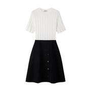 Women's Custom White Knit Top & Black Knit Skirt Set | OEM/ODM Knitwear Manufacturer