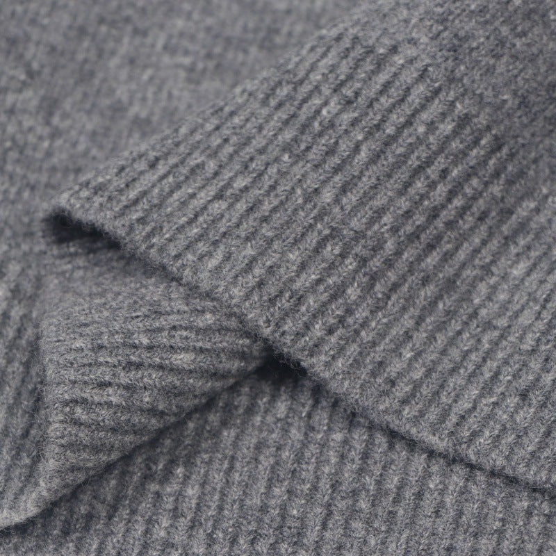Women's Custom Gray Lapel Wool Knit Sweater | OEM/ODM Knitwear Manufacturer