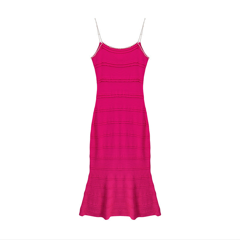 Women's Custom Black & Red V-Neck Sleeveless Knit Dress | OEM/ODM Knitwear Manufacturer