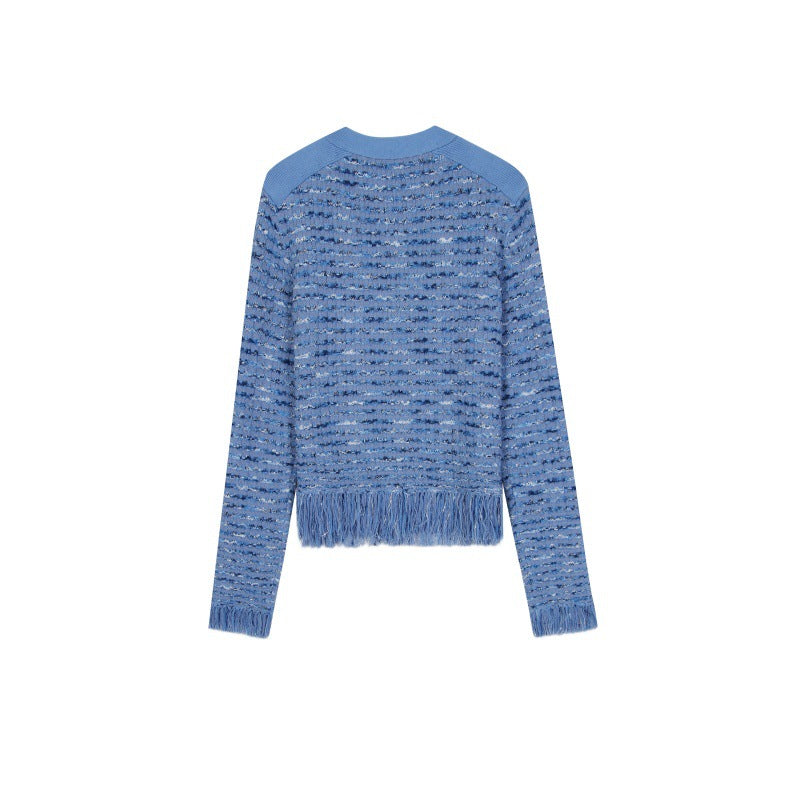 Women's Custom Blue Round Neck Long Sleeve Wool Knit Sweater | OEM/ODM Knitwear Manufacturer