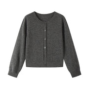 Women's Custom Gray Round Neck Long Sleeve Wool Knit Cardigan | OEM/ODM Knitwear Manufacturer