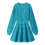 Load image into Gallery viewer, Blue V Neck Long Sleeve Knit Dress