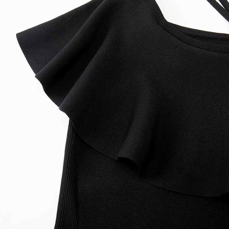 Black Off Shoulder Knit Sweater