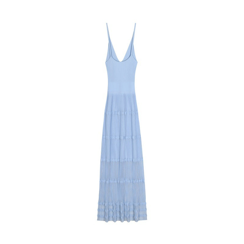 Blue V Neck Sleeveless Knit Dress