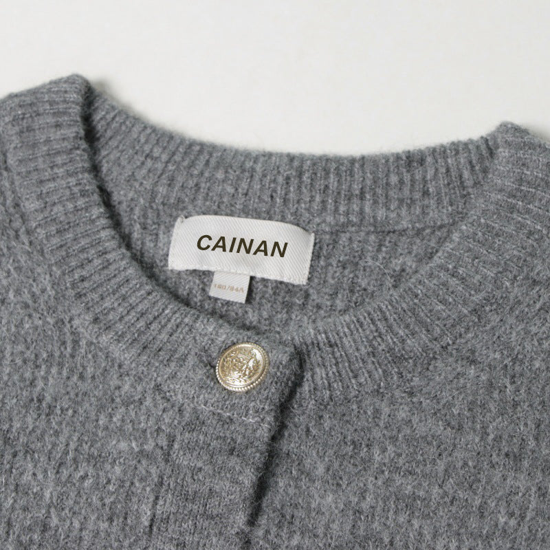 Gray Round Neck Long Sleeve Knit Cardigan Wool