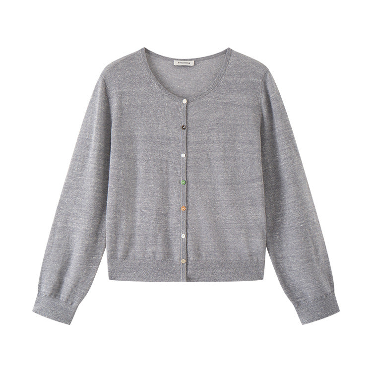 Women's Custom Round Neck Long Sleeve Wool Knit Cardigan | OEM/ODM Knitwear Manufacturer