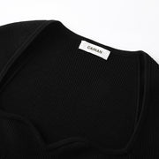 Black Sweetheart Neck Short Sleeve Knit Sweater