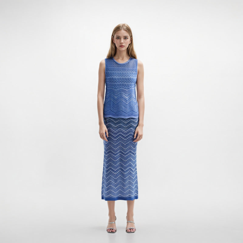 Women's Custom Light Blue Knit Top & Dress Set | OEM/ODM Knitwear Manufacturer
