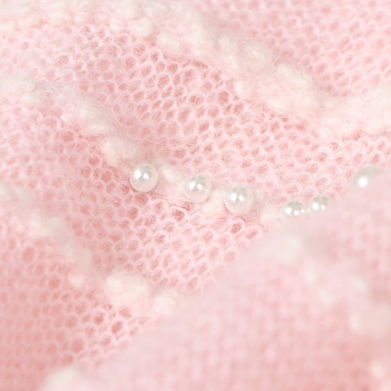 Women's Custom Pink Round Neck Long Sleeve Alpaca Knit Sweater | OEM/ODM Knitwear Manufacturer