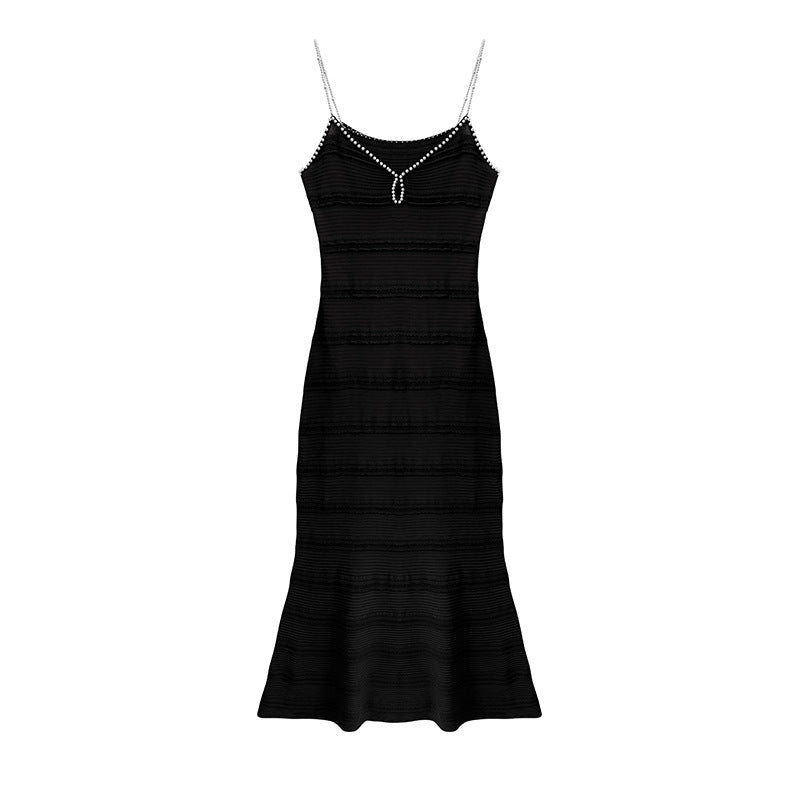 Women's Custom Black & Red V-Neck Sleeveless Knit Dress | OEM/ODM Knitwear Manufacturer
