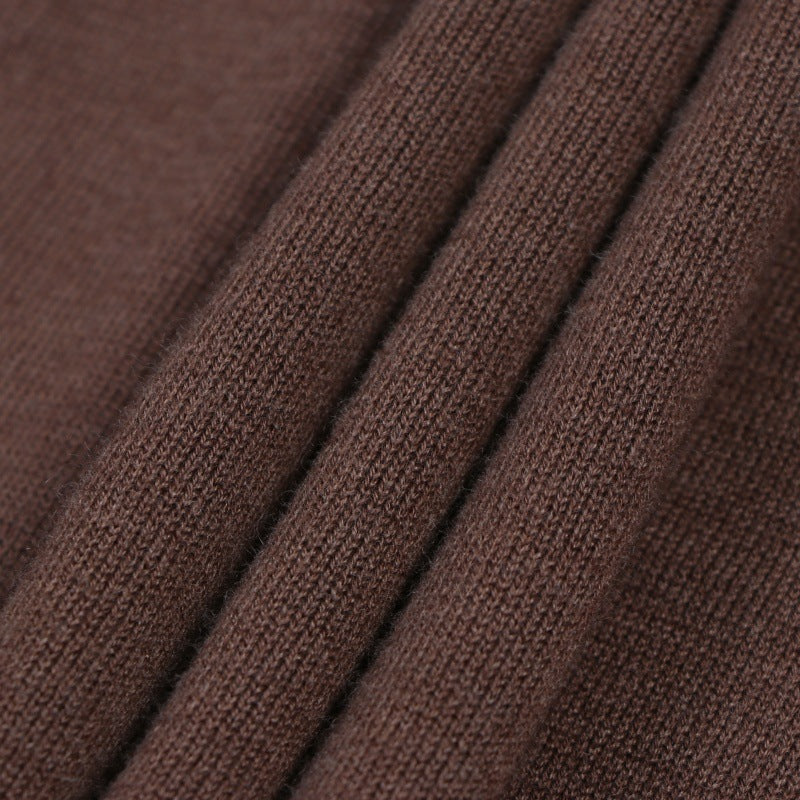 Coffee Lapel Long Sleeve Knit Dress Wool