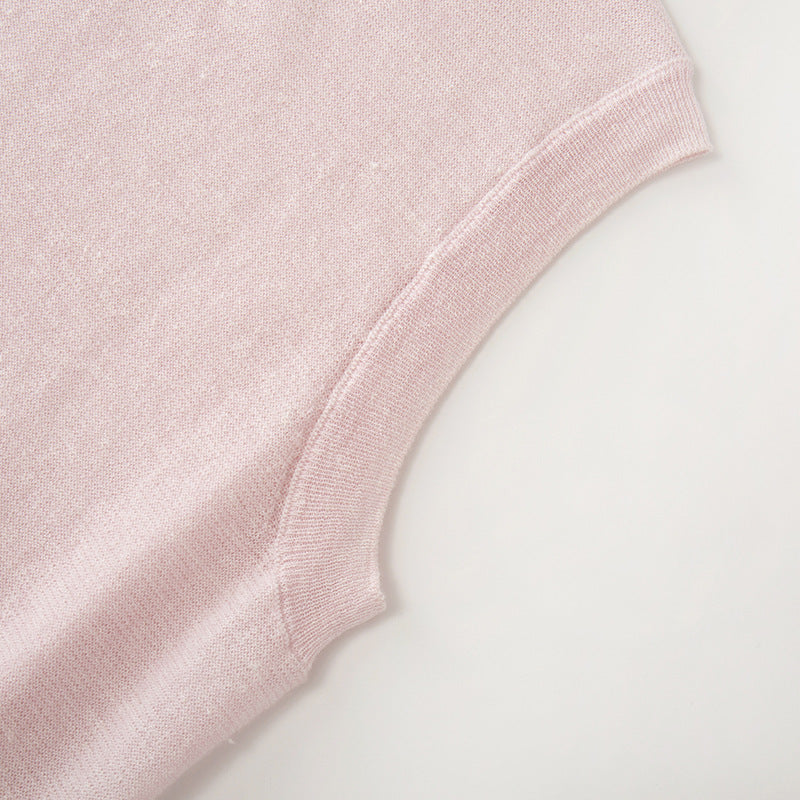 Women's Custom Pink Round Neck Sleeveless Wool Knit Vest | OEM/ODM Knitwear Manufacturer