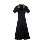 Load image into Gallery viewer, Women's Custom Black Lapel Short Sleeve Knit Dress | OEM/ODM Knitwear Manufacturer
