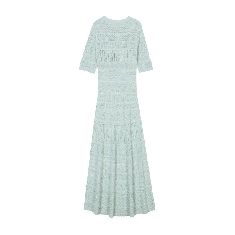 Women's Custom Green Round Neck Short Sleeve Knit Dress | OEM/ODM Knitwear Manufacturer