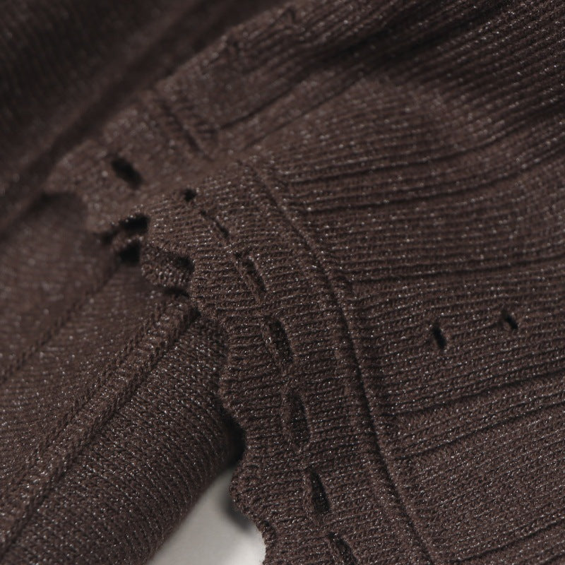 Women's Custom Brown Round Neck Long Sleeve Knit Dress | OEM/ODM Knitwear Manufacturer