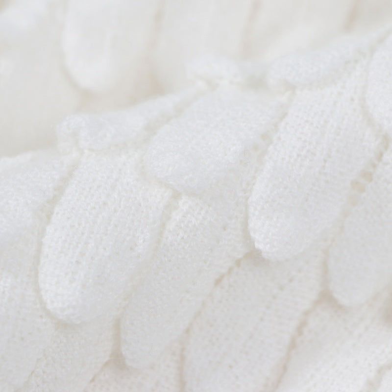 White Round Neck Long Sleeve Knit Sweater Wool