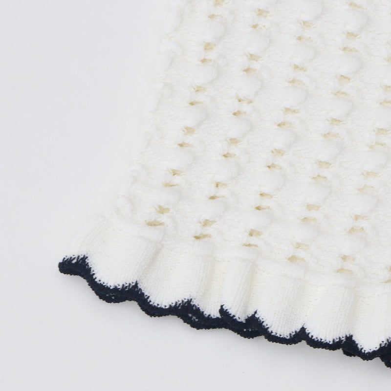 White Round Neck Short Sleeve Knit Dress