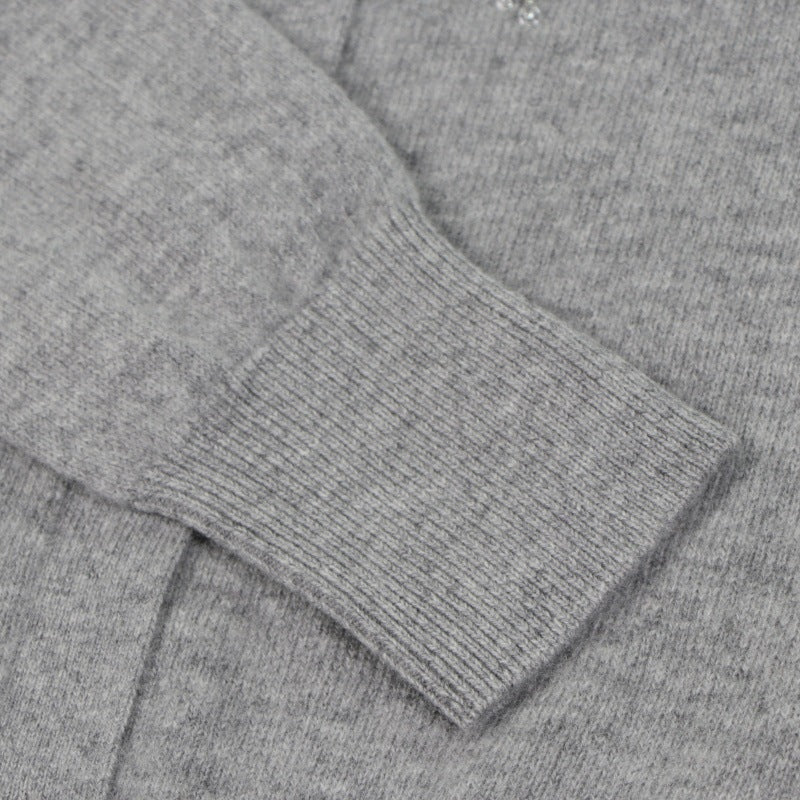 Gray Round Neck Long Sleeve Knit Cardigan Wool
