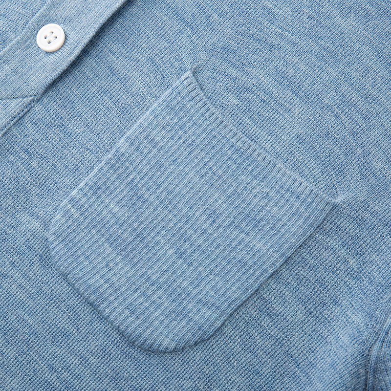 Women's Custom Blue Polo Collar Short Sleeve Wool Knit Sweater | OEM/ODM Knitwear Manufacturer