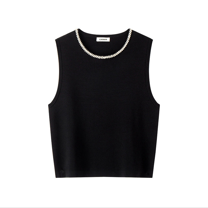 Women's Custom Black Round Neck Sleeveless Knit Vest & Skirt Set | OEM/ODM Knitwear Manufacturer