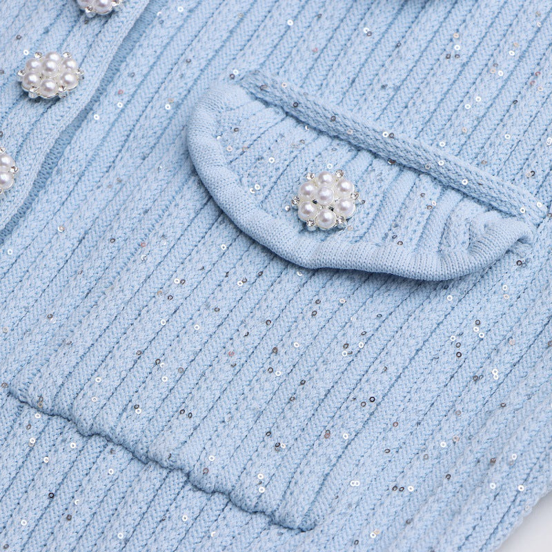 Women's Custom Misty Blue Polo Collar Short Sleeve Knit Dress