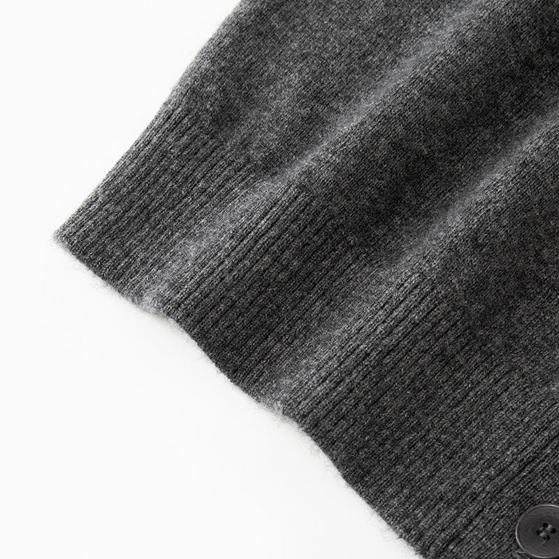 Women's Custom Gray Round Neck Long Sleeve Wool Knit Cardigan | OEM/ODM Knitwear Manufacturer
